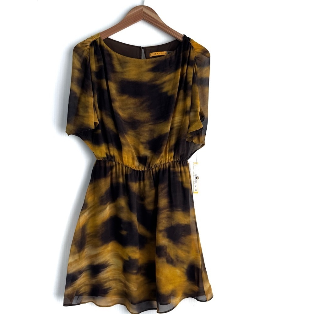 Alice + Olivia Silk Chiffon Kimono Sleeve Blouson Yellow Nwt Size Small